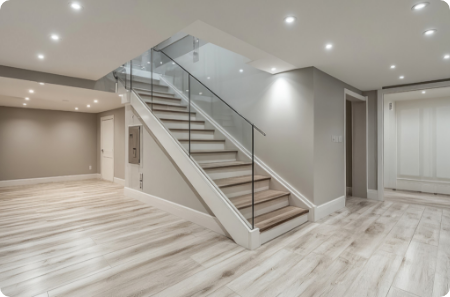 Basement Finishing Turn your basement into a polished and functional living space. Bright, flexible, and designed for everyday use.